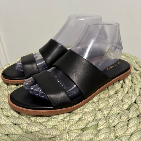 Cole Haan Anica Black Leather Double Strap Slide Flat Sandals NWOB - Picture 6 of 11